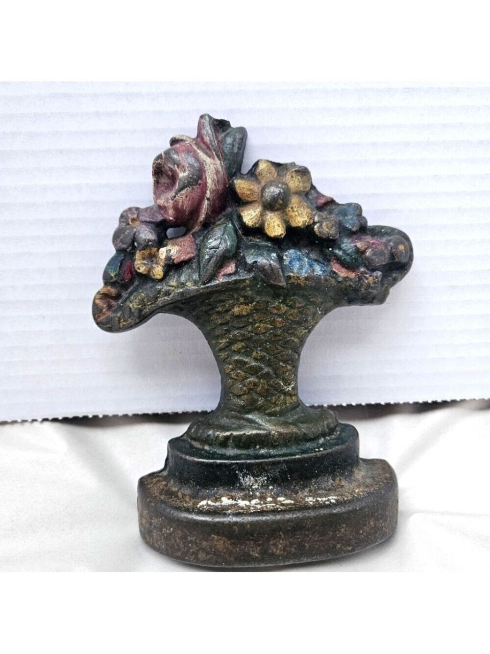Vintage Hubley Cast Iron Floral Basket Door Stop